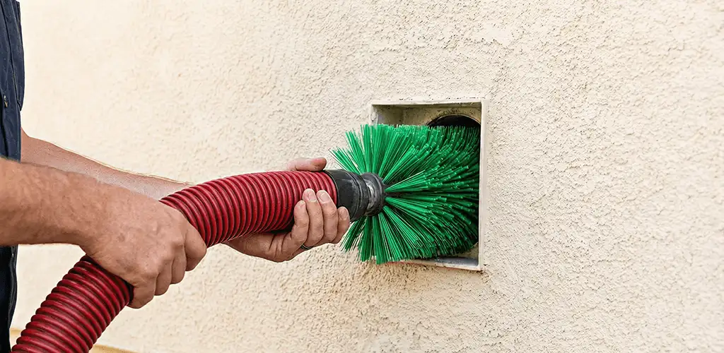 Air duct cleaning brush removing debris from a vent opening in Green Bay, WI