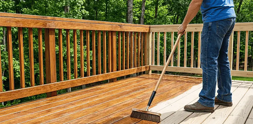 Deck staining and sealing application on a wood deck in Green Bay, WI